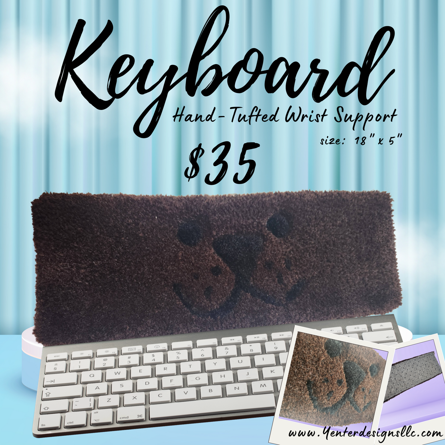 Keyboard Wrist Support Hand-Tufted Dog-Cat Rug