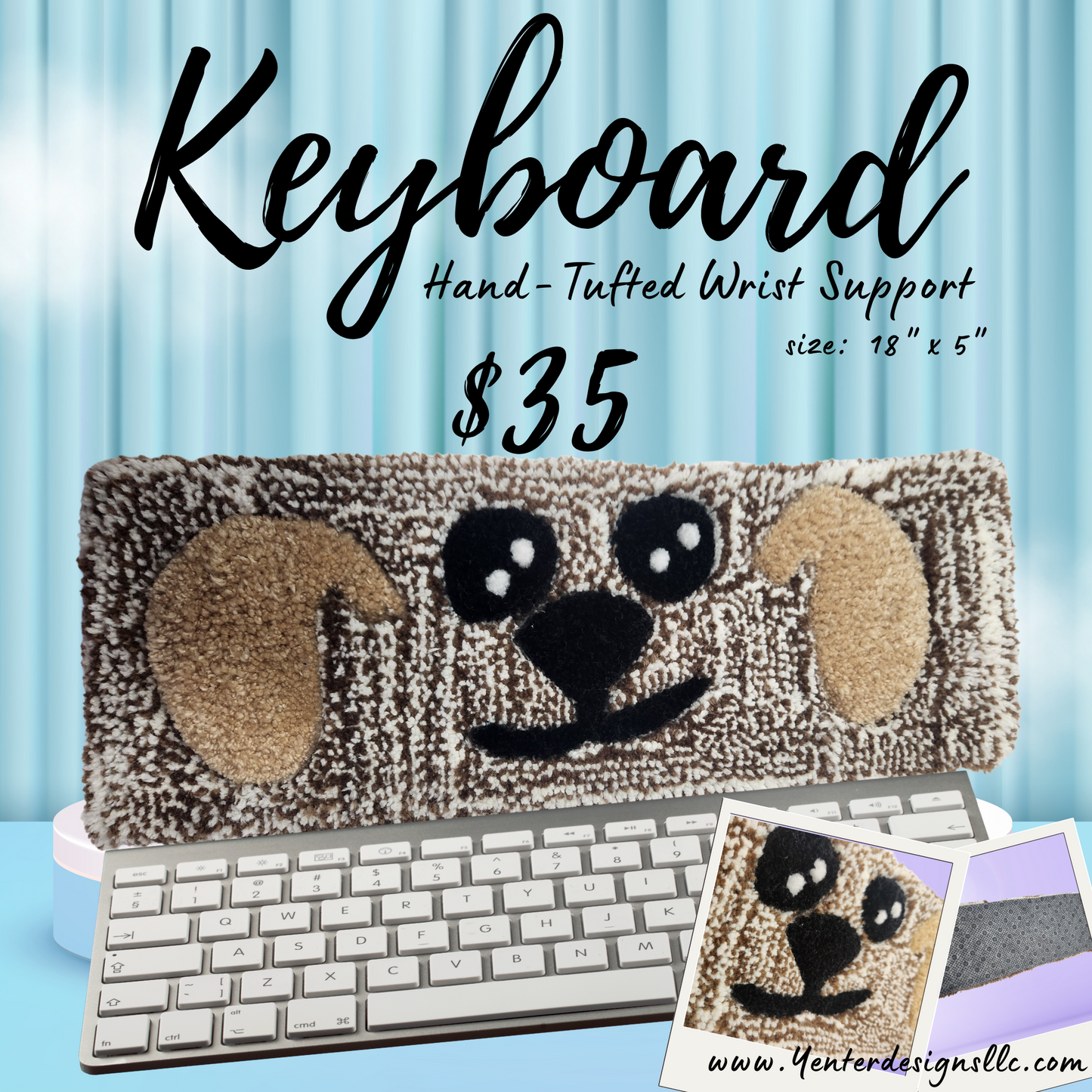 Keyboard Wrist Support Hand-Tufted Dog-Cat Rug